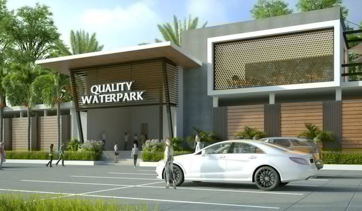 Gerbang masuk ke Quality Waterpark di perumahan The Quality Riverside